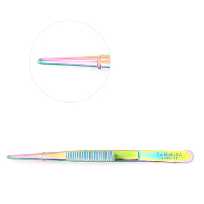 Thumb Tissue Forceps 5 inch 1x2 Teeth, Rainbow Coated